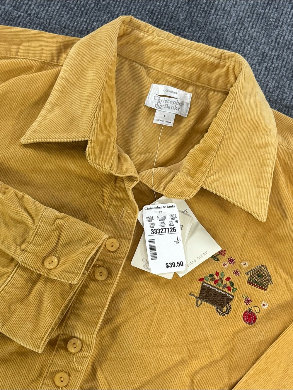 Christopher Banks Embroidered Corduroy Shacket Cottagecore Grandmacore NWT Sz L